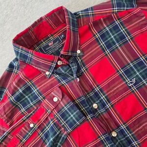 Vineyard Vines Mens Classic Fit Tucker Shirt Red Tartan Plaid Cotton Medium